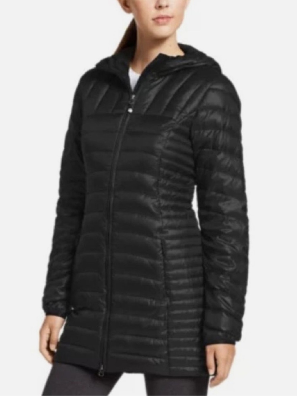 Eddie Bauer Women's Astoria Hooded Down Puffer Jacket Black Lightweight Large